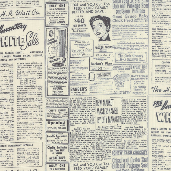 Modern Backgrounds by Zen Chic - Vintage Newsprint on Cream - 1582-15