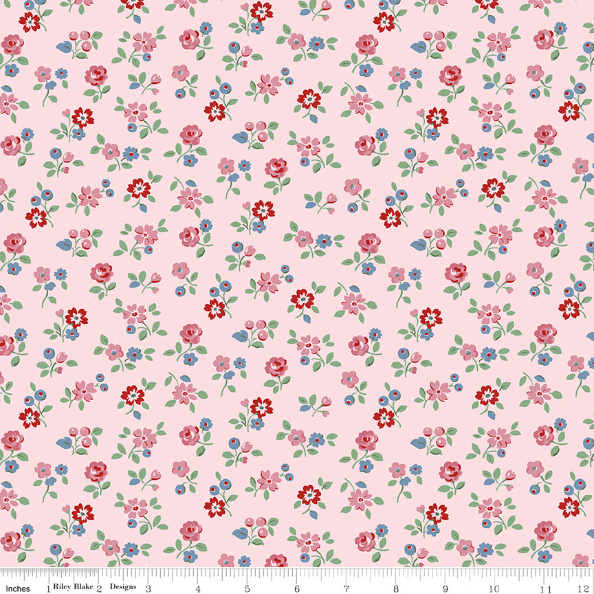 Cath Kidston Signature Arlington Ditsy Pink fabric print with ruler showing scale