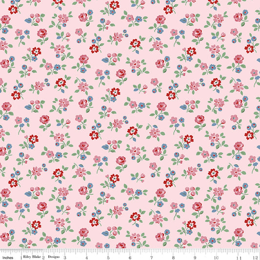 Cath Kidston Signature Arlington Ditsy Pink fabric print with ruler showing scale