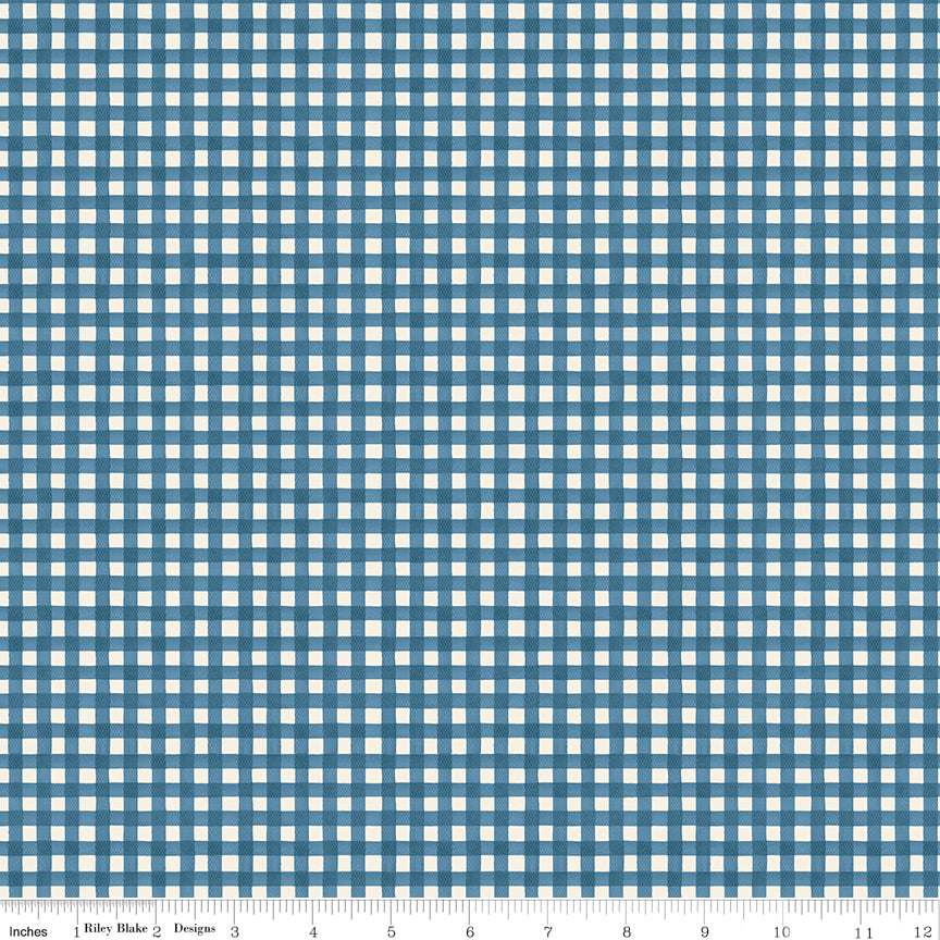 Cath Kidston Signature Gingham Navy fabric print with ruler showing scale