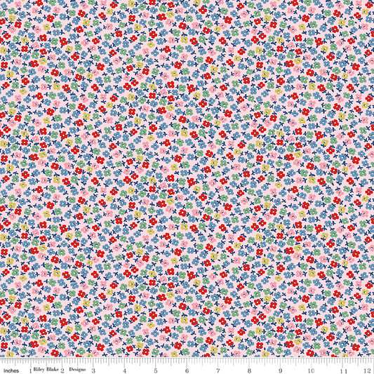 Cath Kidston Signature Teeny One Pink fabric print with ruler showing scale