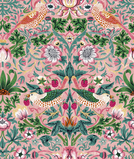 *PRE-ORDER* Bedford Park Lawn by Morris & Co - Strawberry Thief - CLWM016.BLUSH