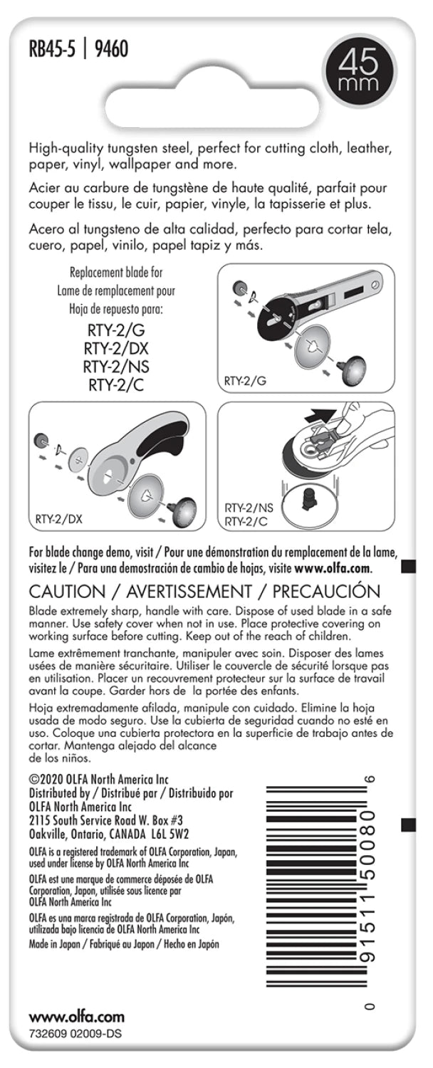 Olfa Rotary Blades - 45mm - 5 Blades
