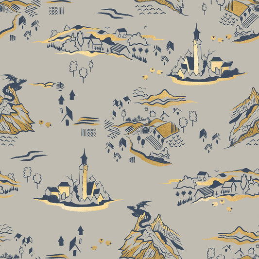 Fireglow - Mountain Town Landscape - Oyster Metallic - SKU:RS2133-13M