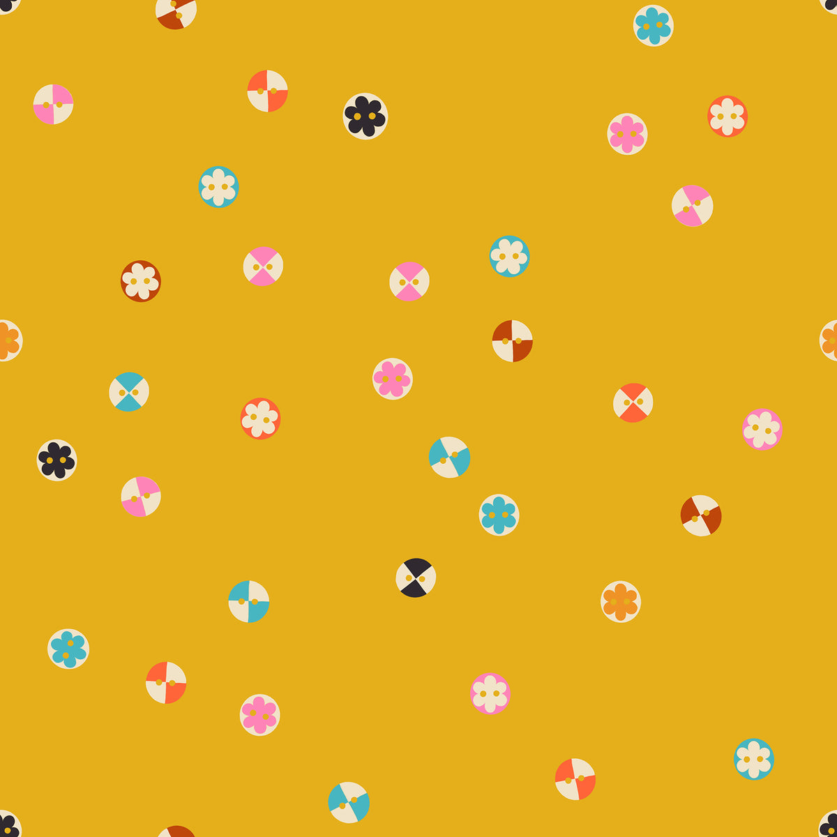 Buttons in Goldenrod fabric from 1-800 Notion by Ruby Star Society