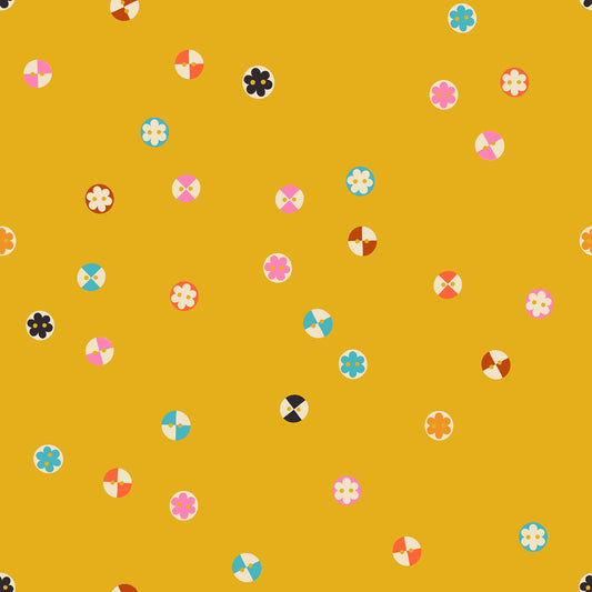 Buttons in Goldenrod fabric from 1-800 Notion by Ruby Star Society