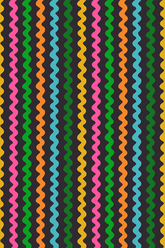 Ric Rac in Soft Black quilting cotton showing full print repeat