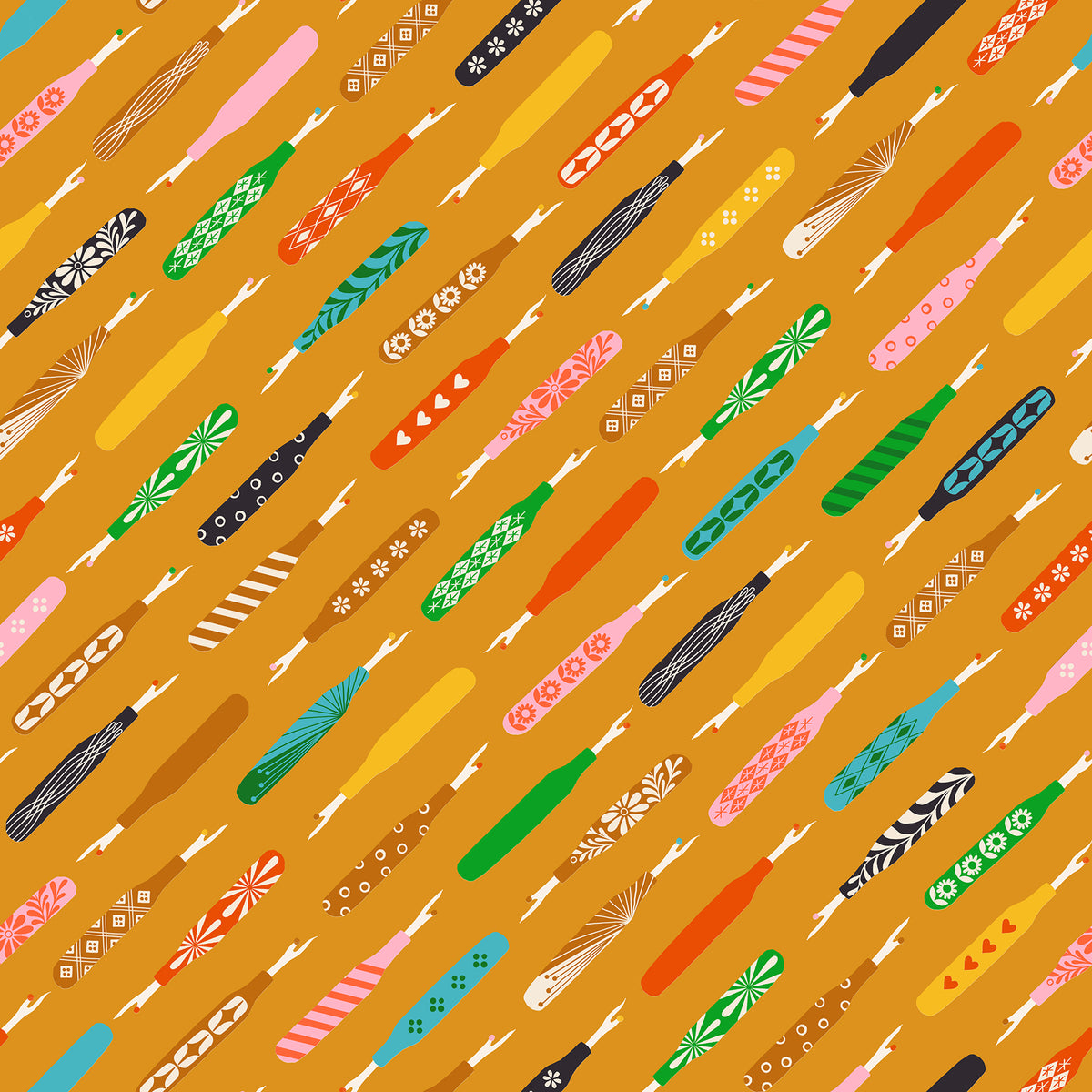Seam Rippers in Honey quilting cotton showing full print repeat