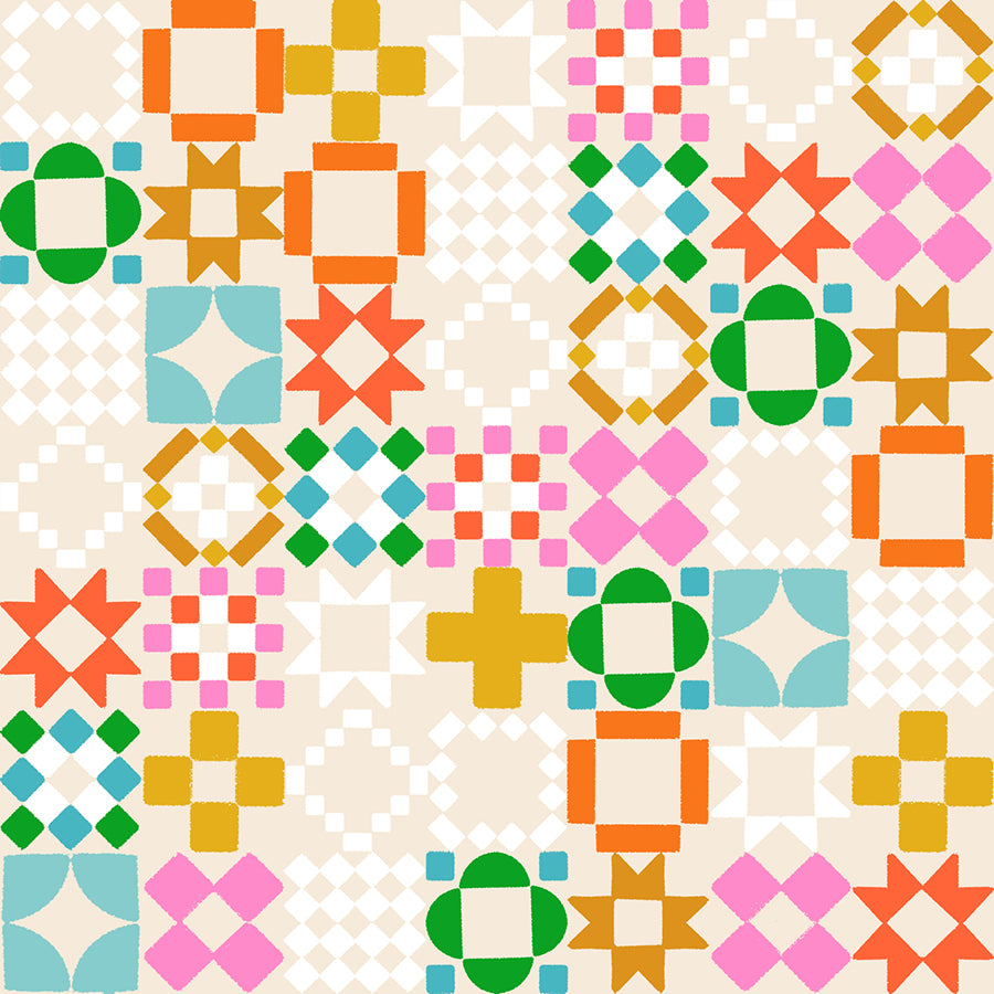 Quilty as Charged in Shell quilting cotton showing full print repeat