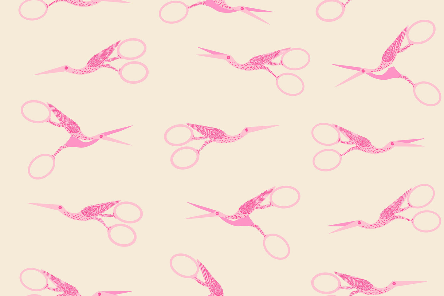 Stork Scissors in Shell quilting cotton from 1-800 Notion by Ruby Star Society shown in full print repeat