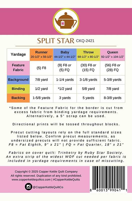 Split Star Quilt Pattern - Copper Kettle Quilt Company