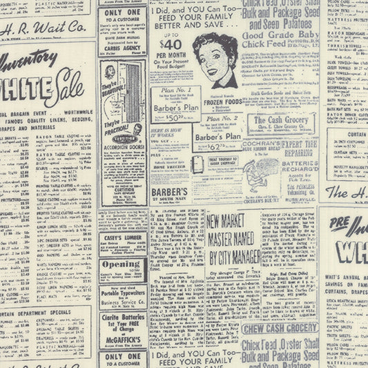 Modern Backgrounds by Zen Chic - Vintage Newsprint on Cream - 1582-15