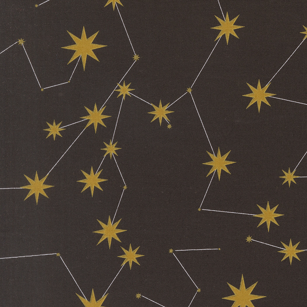 Constellations, gold stars on black, Night Owl by Gingiber for Moda Fabrics.
