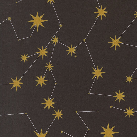 Constellations, gold stars on black, Night Owl by Gingiber for Moda Fabrics.