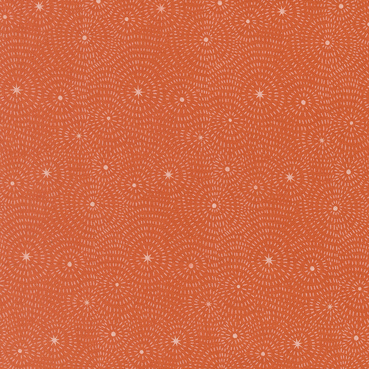 Pattern of concentric circles and stars on a clay background from Night Owl by Gingiber for Moda Fabrics.