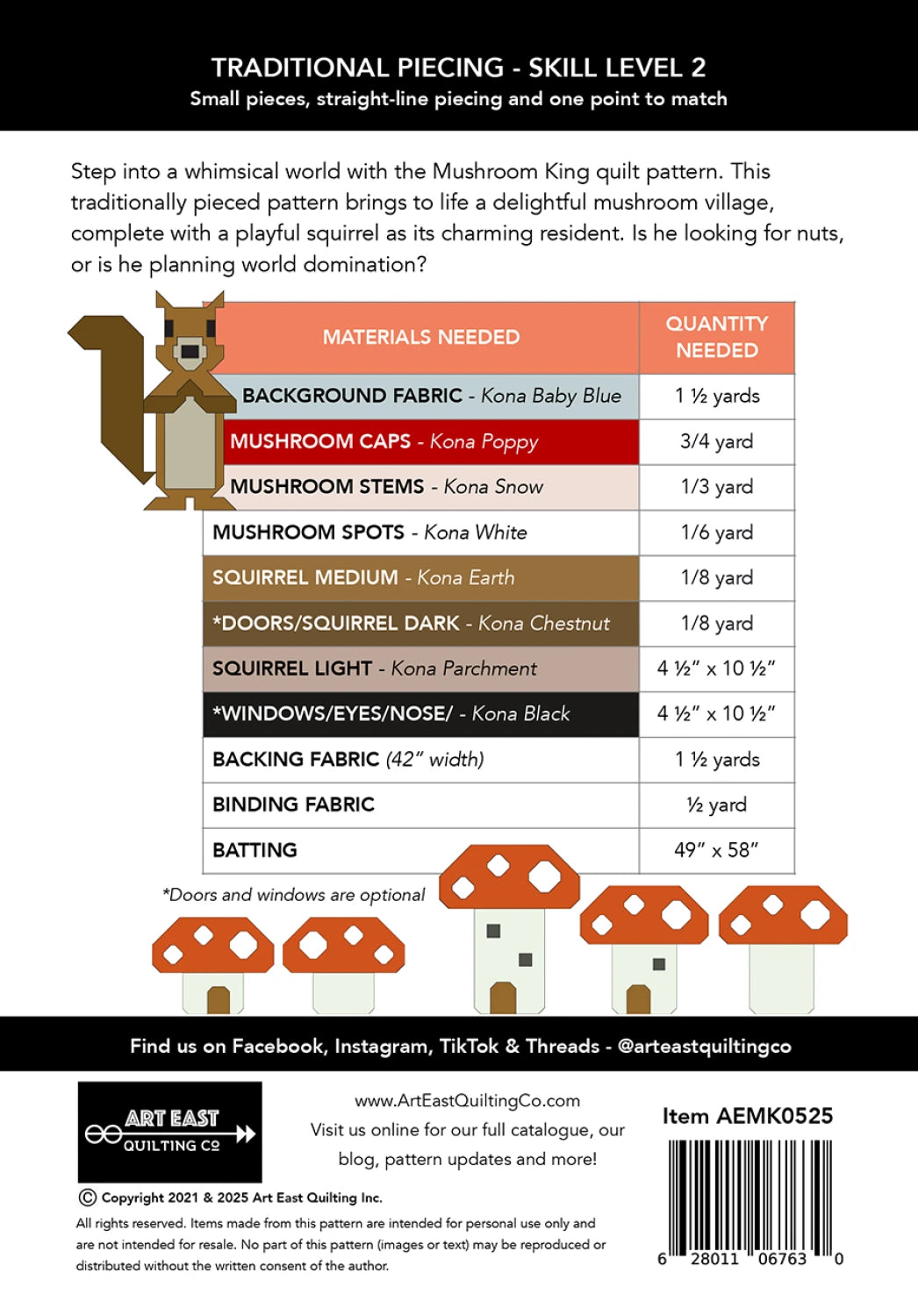 Mushroom King Quilt Pattern by Art East Quilting Co.