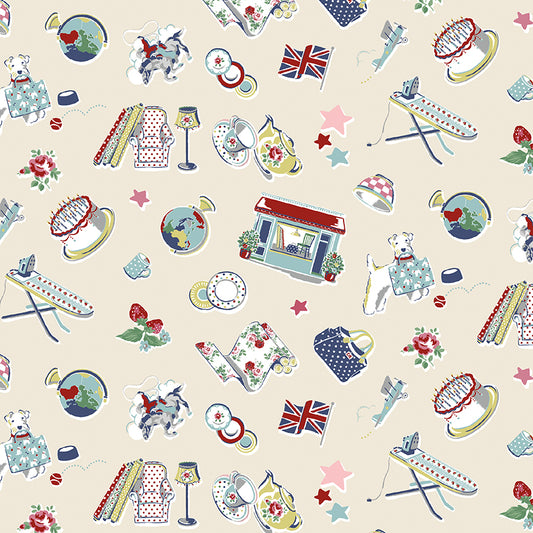 Cath Kidston Signature Icons Cream fabric by Cath Kidston for Riley Blake Designs