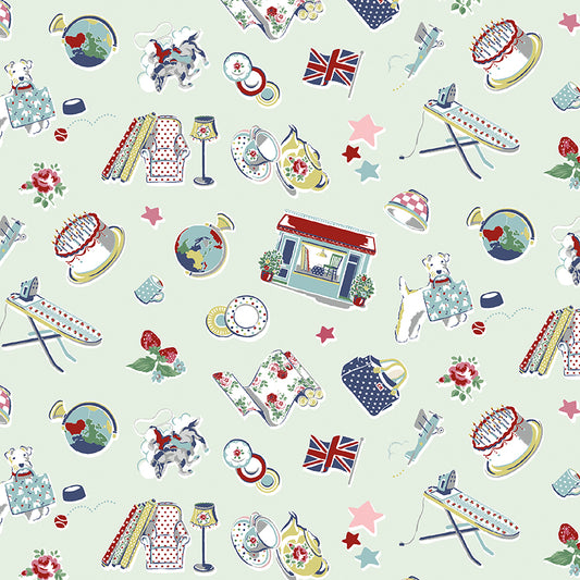 Cath Kidston Signature Icons Mist fabric by Cath Kidston for Riley Blake Designs