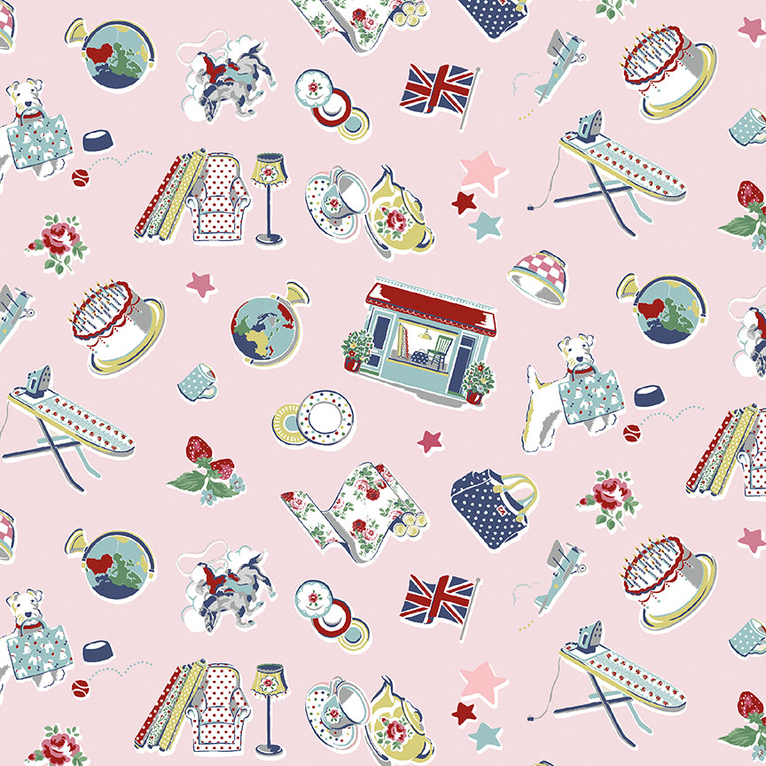 Cath Kidston Signature Icons Pink fabric by Cath Kidston for Riley Blake Designs