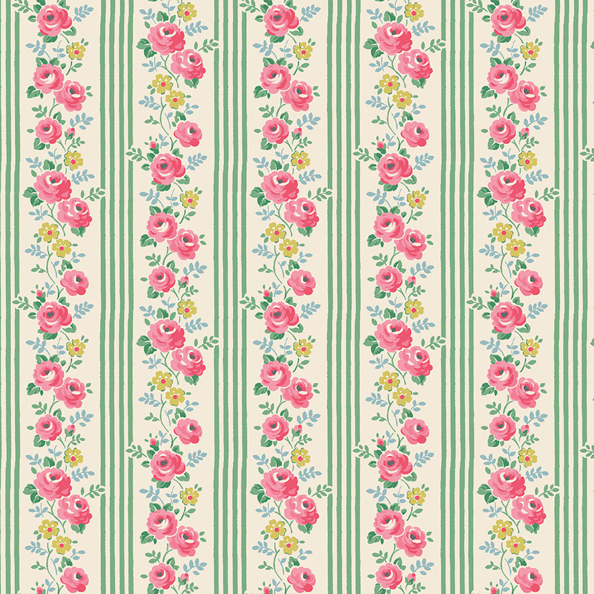 Cath Kidston Signature Stripe Green fabric by Cath Kidston for Riley Blake Designs