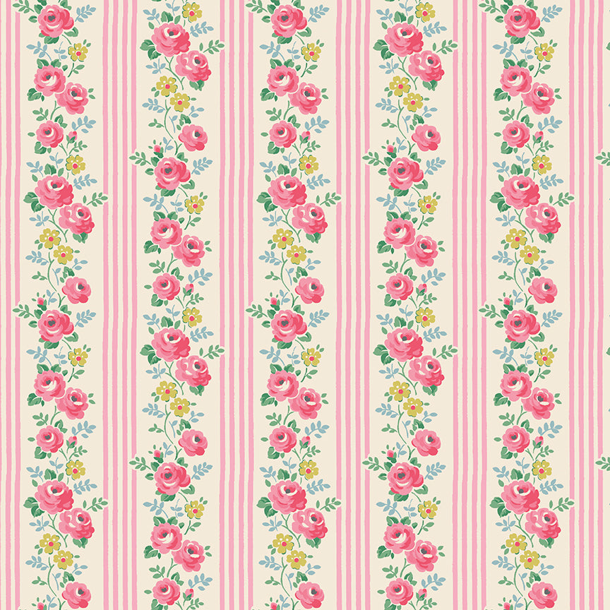 Cath Kidston Signature Stripe Pink fabric by Cath Kidston for Riley Blake Designs