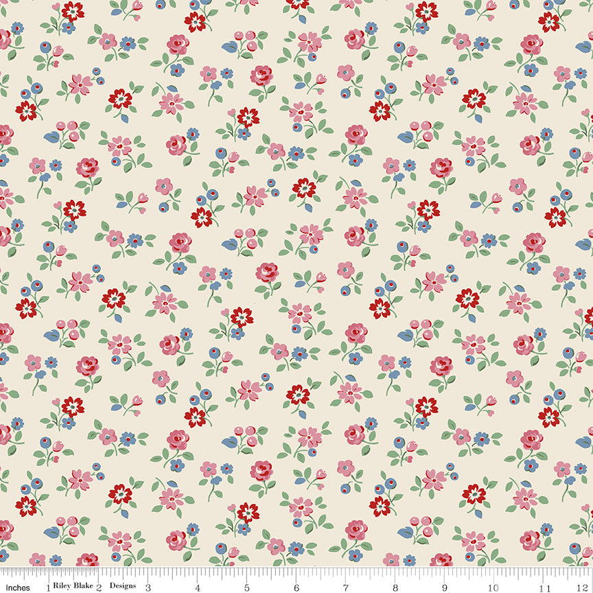 Cath Kidston Signature Arlington Ditsy Cream fabric print with ruler showing scale