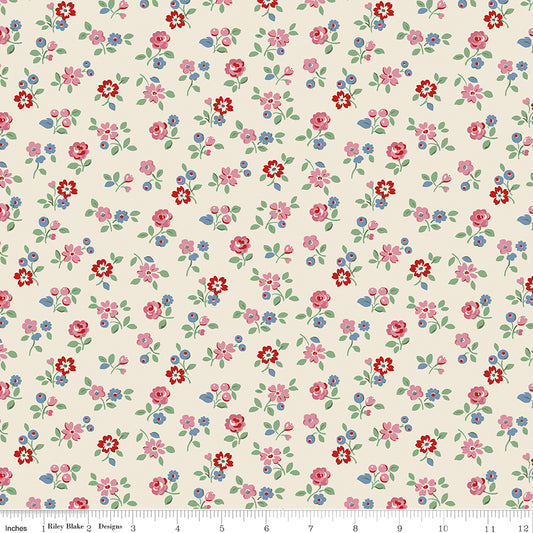 Cath Kidston Signature Arlington Ditsy Cream fabric print with ruler showing scale