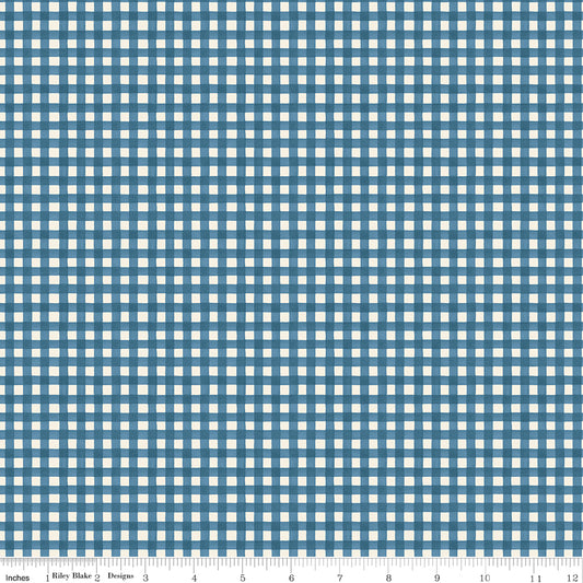 Cath Kidston Signature Gingham Navy fabric print with ruler showing scale