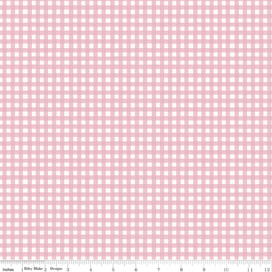 Cath Kidston Signature Gingham Pink fabric print with ruler showing scale