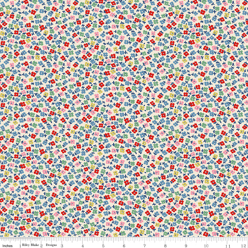 Cath Kidston Signature Teeny One Cream fabric print with ruler showing scale
