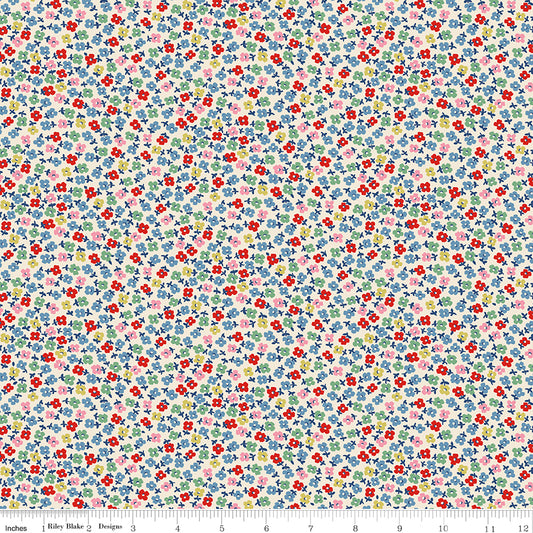 Cath Kidston Signature Teeny One Cream fabric print with ruler showing scale