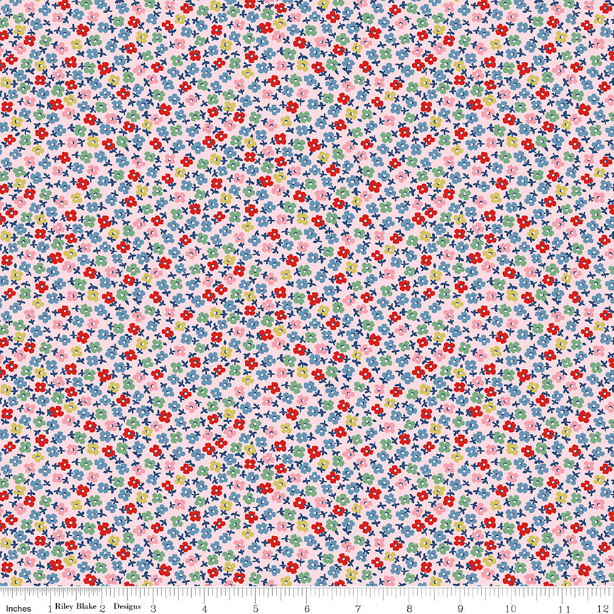 Cath Kidston Signature Teeny One Pink fabric print with ruler showing scale