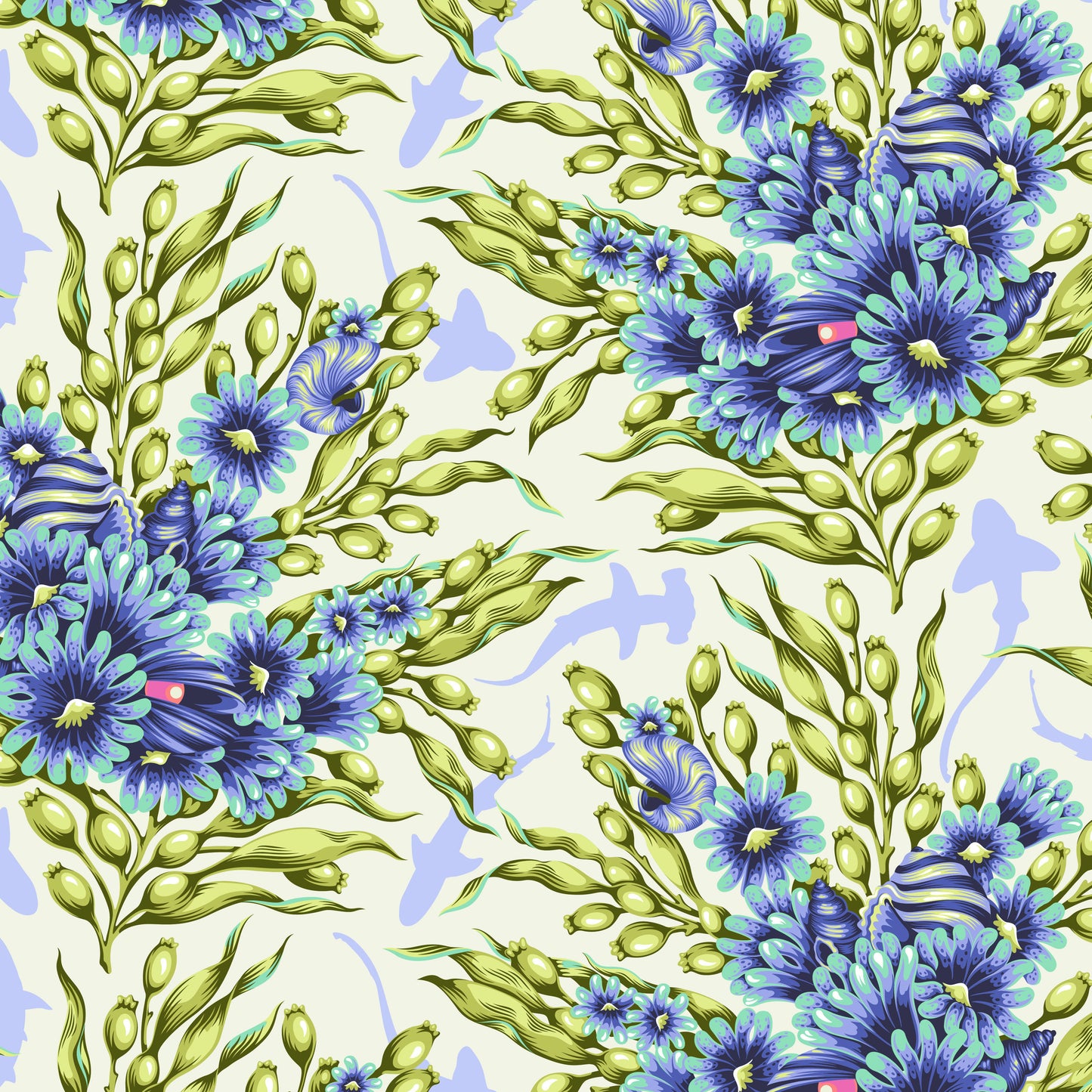 Floral Reef - Tula Pink - Shadow Sharks - Marine - PWTP267.Marine
