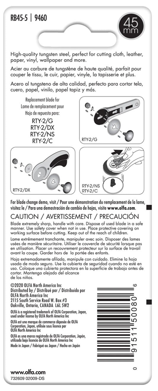Olfa Rotary Blades - 45mm - 5 Blades