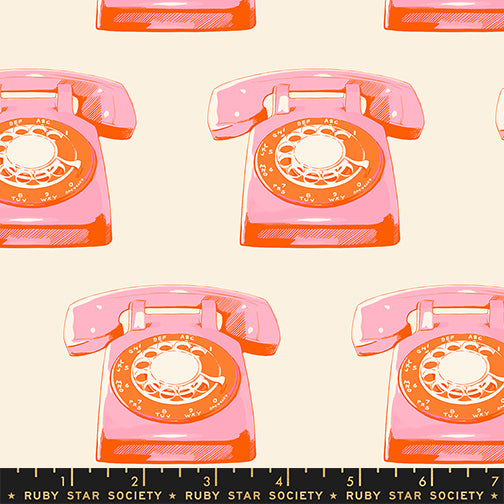 Sparkle Mart Telephones Natural fabric print with ruler showing scale