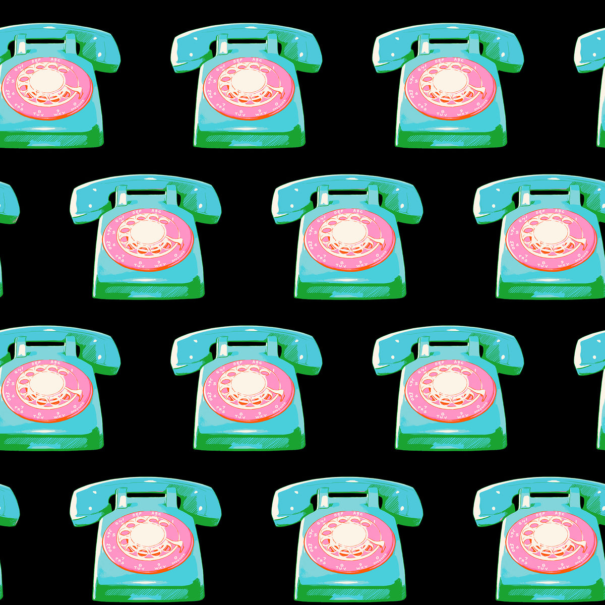 Sparkle Mart Telephones Black fabric by Melody Miller for Ruby Star Society