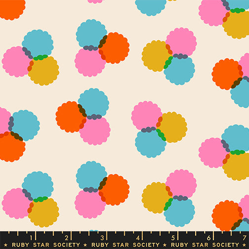 Sparkle Mart Puffs Natural fabric print with ruler showing scale