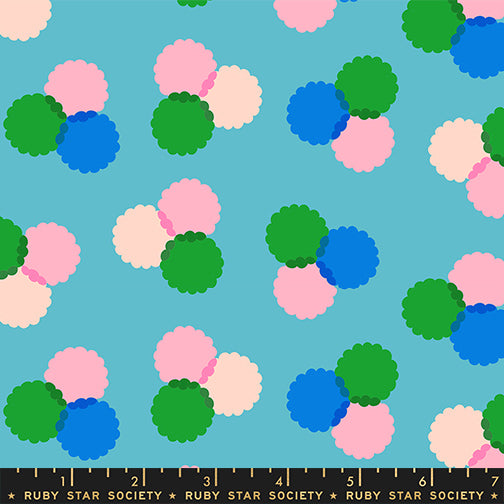 Sparkle Mart Puffs Dark Turquoise fabric print with ruler showing scale