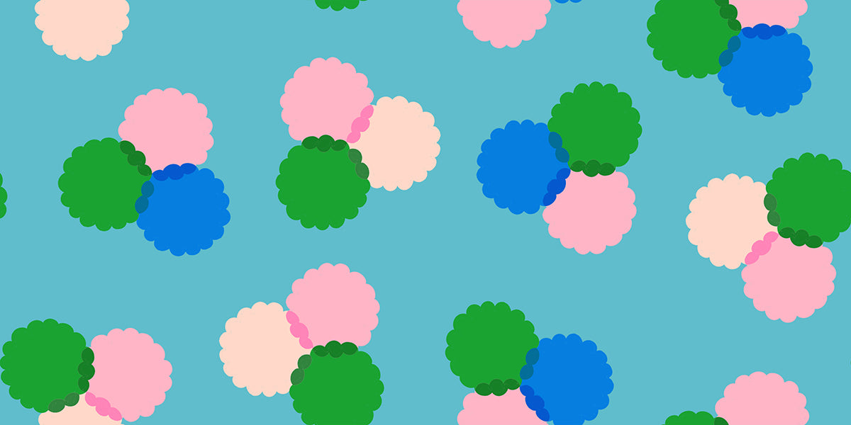 Sparkle Mart Puffs Dark Turquoise fabric by Melody Miller for Ruby Star Society