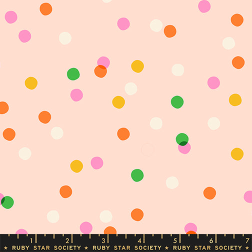 Sparkle Mart Spritz Peach Blossom fabric print with ruler showing scale