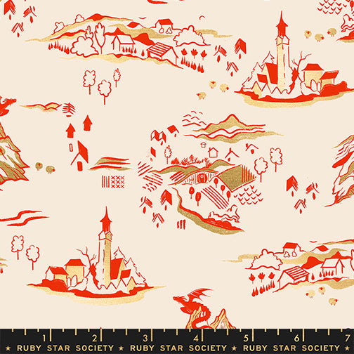 Fireglow - Mountain Town Landscape Metallic - Dark Ruby  - SKU:RS2133-11M