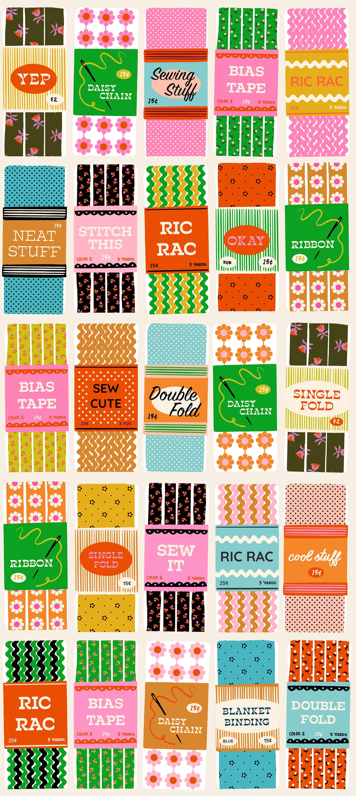 Sew Cute in Shell quilting cotton showing full print repeat