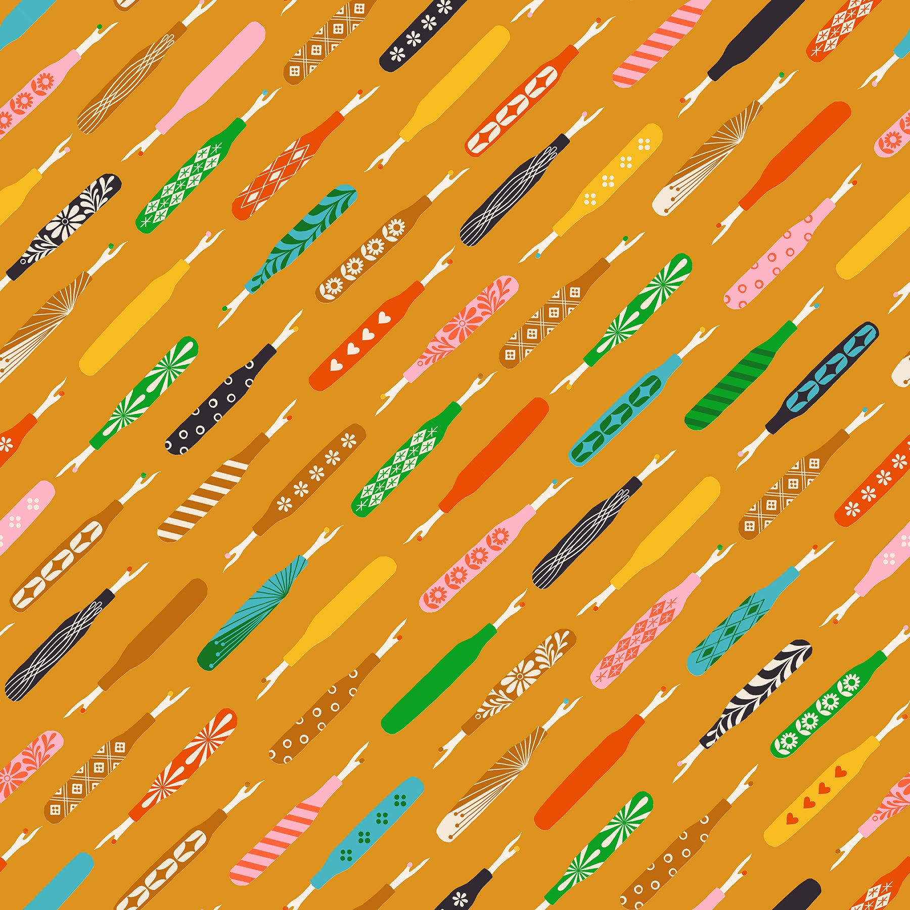 Seam Rippers in Honey quilting cotton showing full print repeat