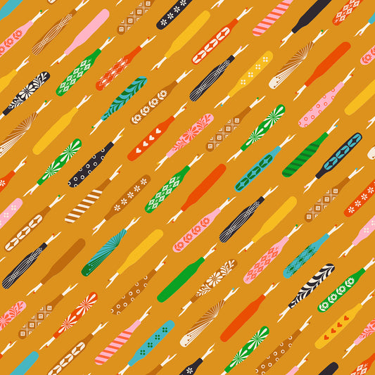 Seam Rippers in Honey quilting cotton showing full print repeat