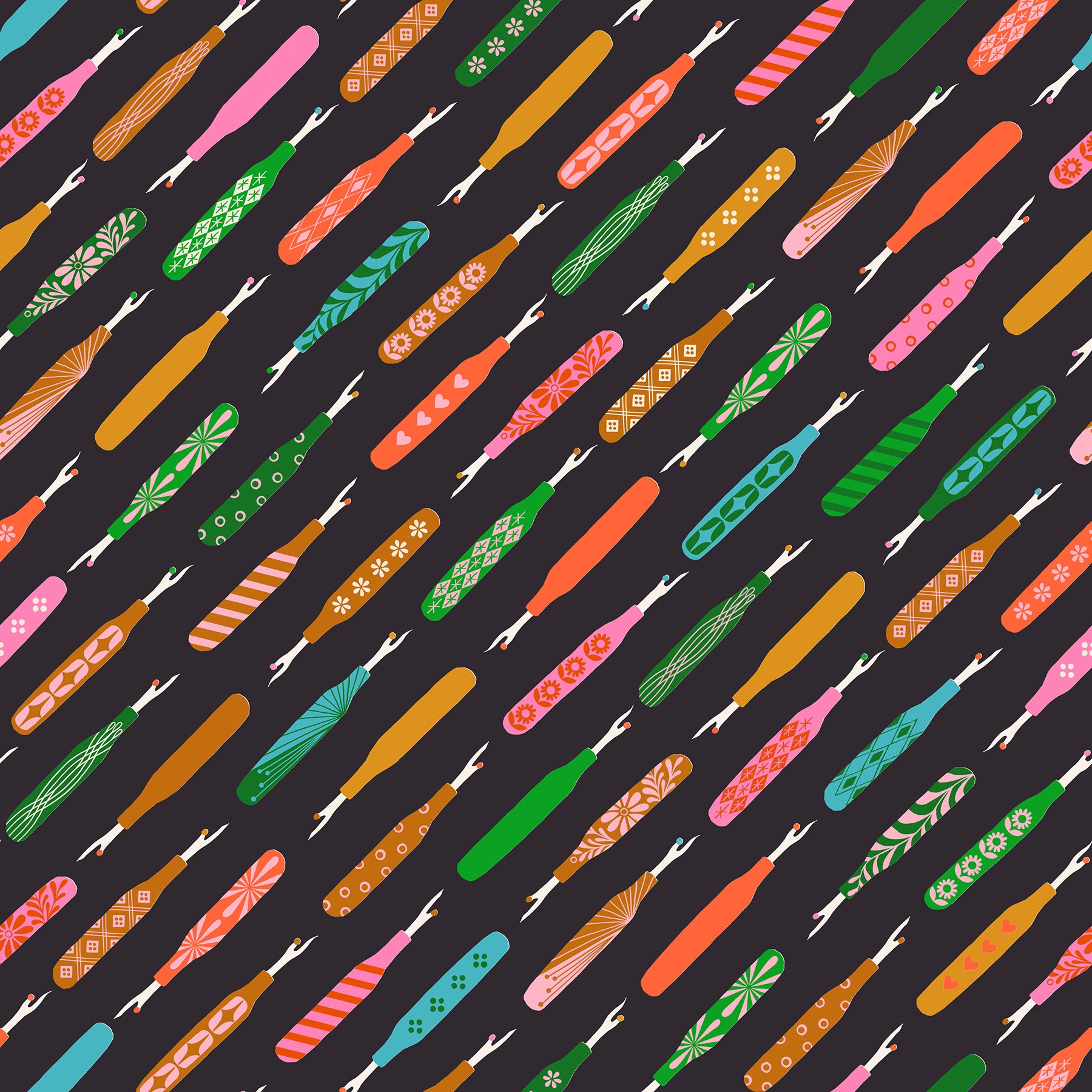 Seam Rippers in Soft Black quiltin gcotton showing full print repeat