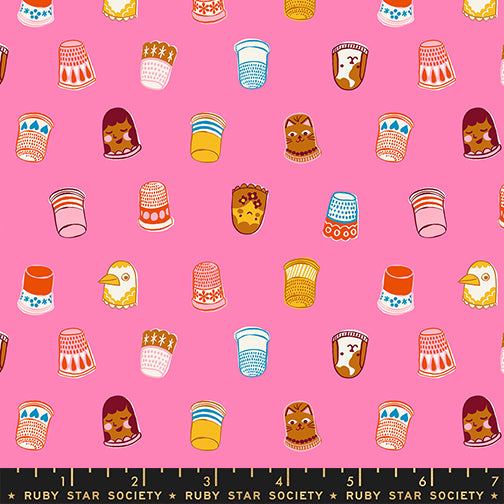 Thimbles in Flamingo fabric from 1-800 Notion by Ruby Star Society