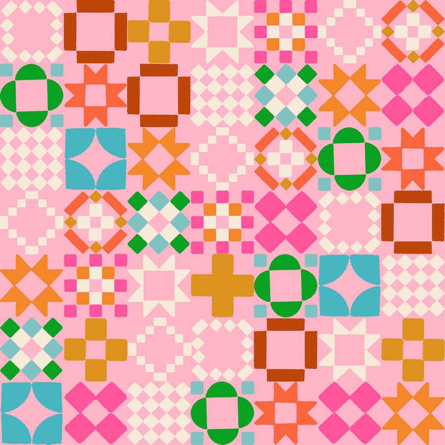 Quilty as Charged in posy quilting cotton showing full print repeat