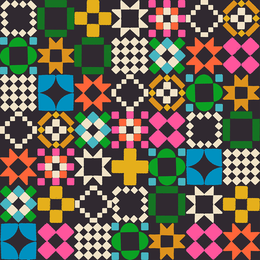 Quilty as Charged in Soft Black quilting cotton from 1-800 Notion by Ruby Star Society shown in full print repeat