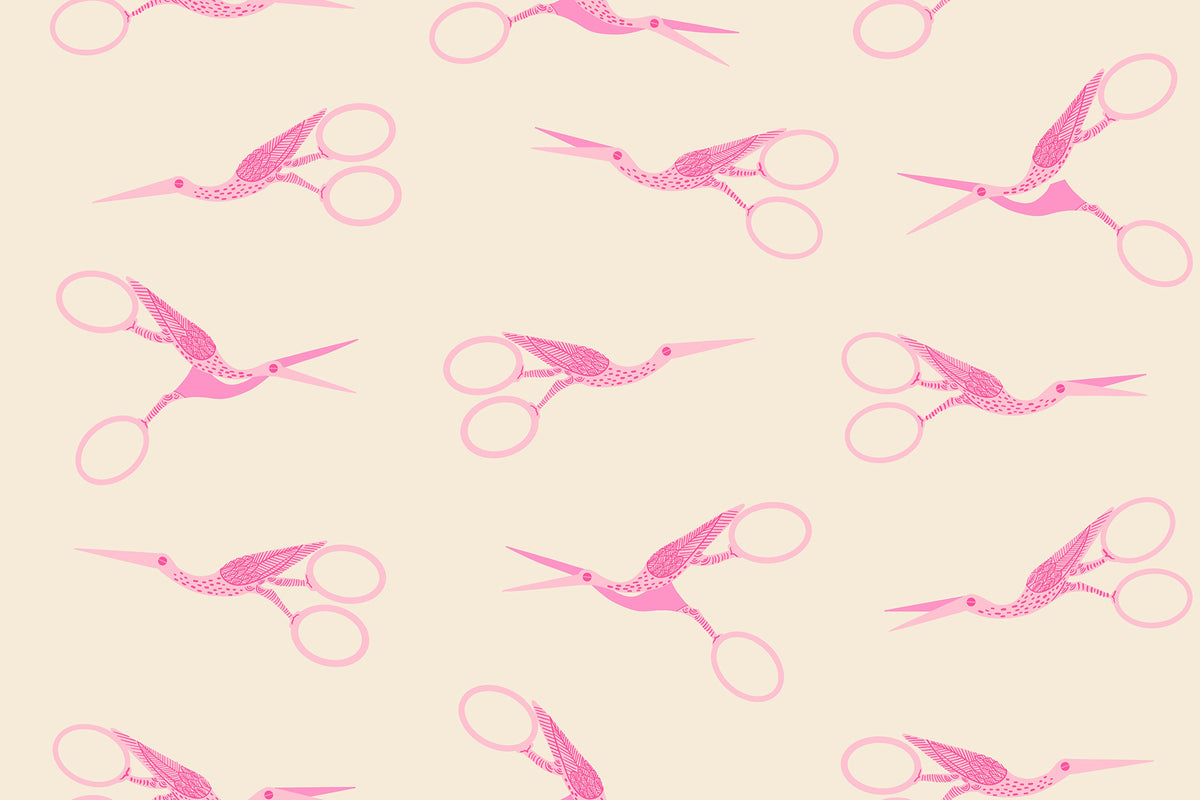 Stork Scissors in Shell quilting cotton from 1-800 Notion by Ruby Star Society shown in full print repeat