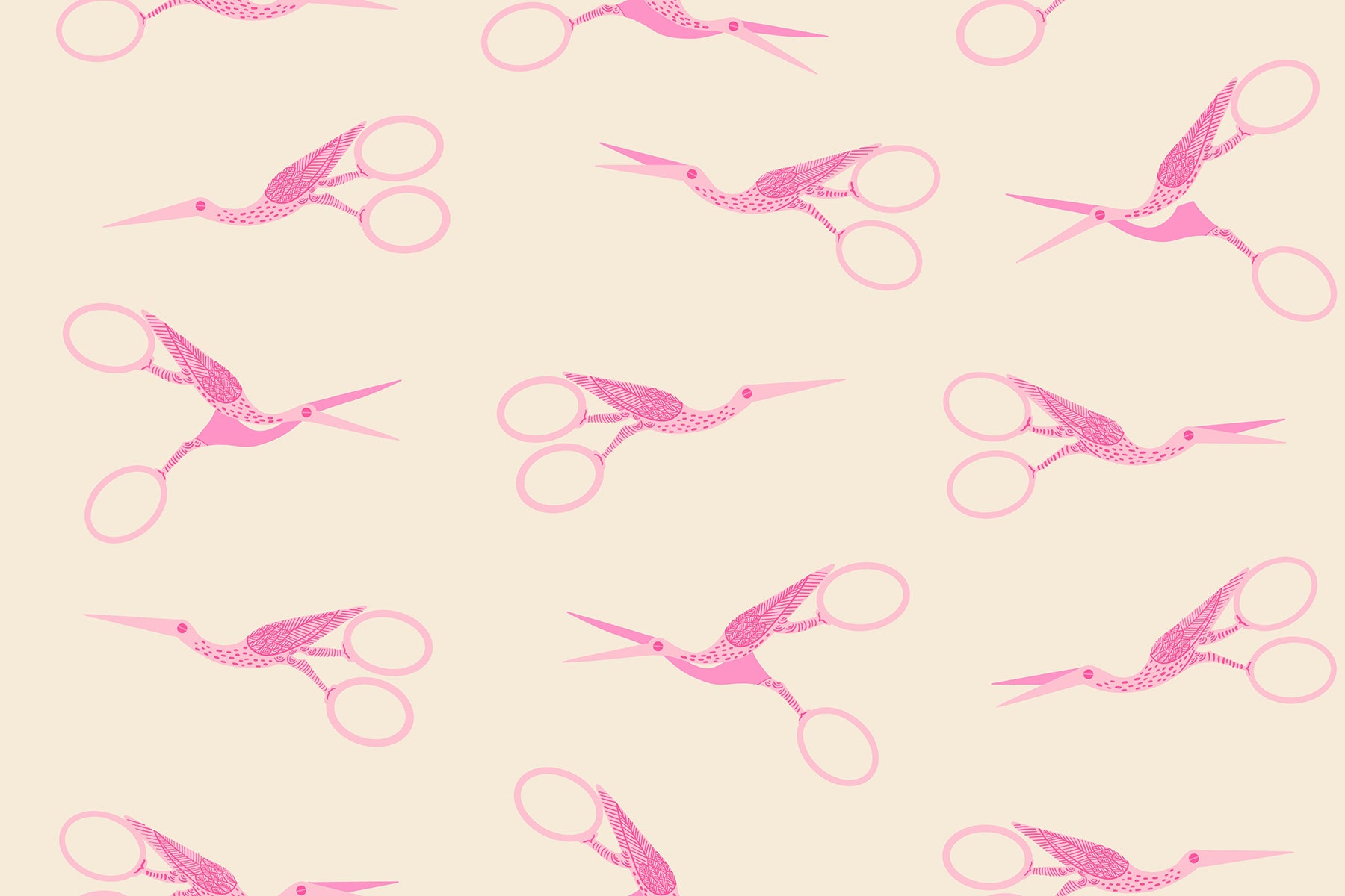Stork Scissors in Shell quilting cotton from 1-800 Notion by Ruby Star Society shown in full print repeat